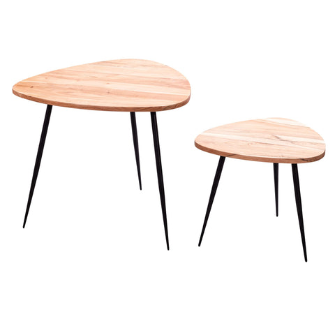 Rootz Nesting Tables - Set of 2 - Acacia Solid Wood - Metal Coffee Table - Modern Design Side Table Set - Living Room Table with Metal Frame