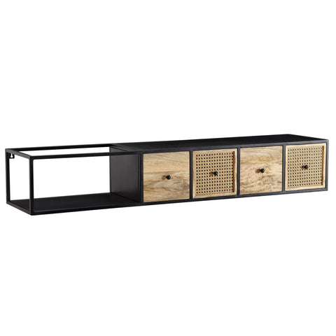 Rootz TV Stand - Hanging Lowboard - Modern Design TV Cabinet - Wall-Mounted TV Unit - Hanging TV Dresser - Black - Mango Solid Wood and Metal - 150x25x35 cm