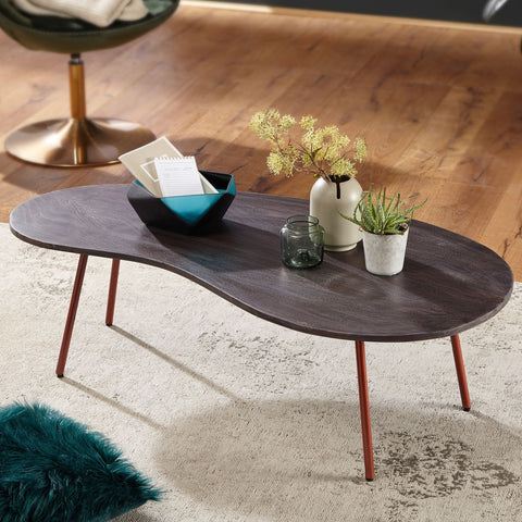 Rootz Coffee Table -  Acacia Wood - Copper Metal Legs - Kidney Shape - Modern Design - 122x34.5x63cm