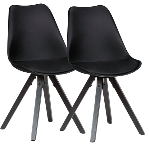 Rootz Dining Chairs Black with Black Legs - Set of 2 Retro - Scandinavian upholstered chair with backrest - Kitchen chair upholstered in imitation leather