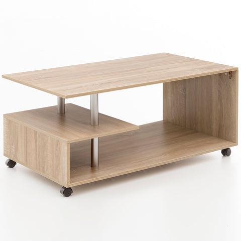 Rootz Rotatable Coffee Table - Sonoma - Castors - Design with Storage Space - 105x48.5x60cm