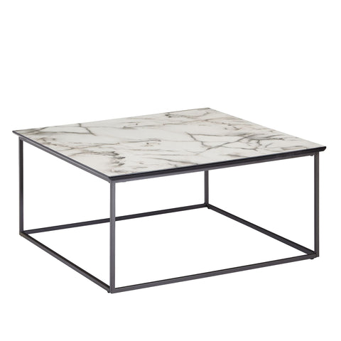 Rootz Square Coffee Table - White Marble Look - Modern Living Room Table with Black Metal Frame -  80x38x80 cm
