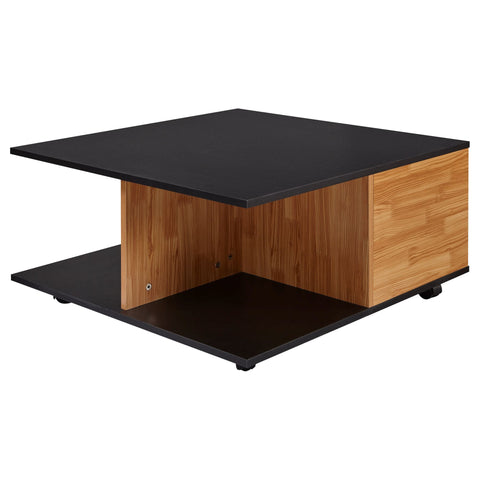 Rootz Coffee Table - Anthracite & Sand Oak - Living Room Table with 2 Drawers & Casters - Table with 2 Compartments - 70x70 cm