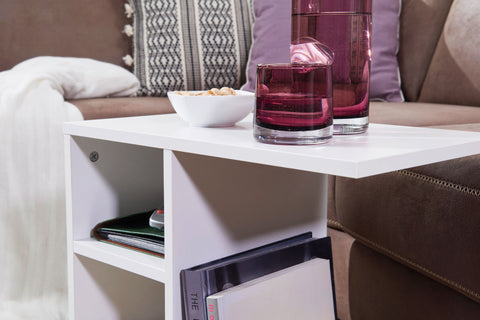 Rootz Wood Side Table - Design Side Table for Sofa - Small Modern Coffee Table - Square Coffee Table - High Sofa Table - White -  50x50x30cm