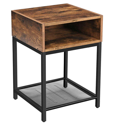 Rootz Industrial Bedside Table - Side table - Bedside tables - 2 shelves - Brown / Black - Metal - 40 x 40 x 58 cm