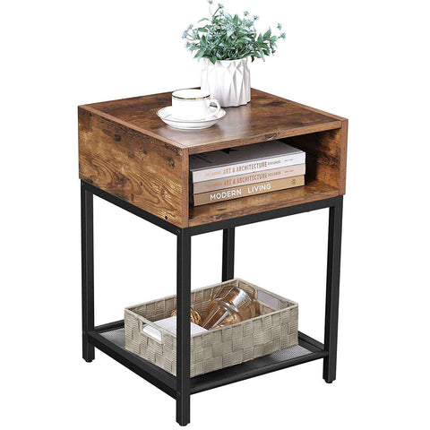 Rootz Industrial Bedside Table - Side table - Bedside tables - 2 shelves - Brown / Black - Metal - 40 x 40 x 58 cm
