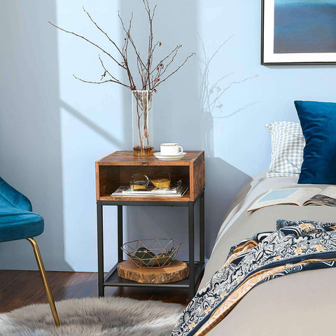 Rootz Industrial Bedside Table - Side table - Bedside tables - 2 shelves - Brown / Black - Metal - 40 x 40 x 58 cm