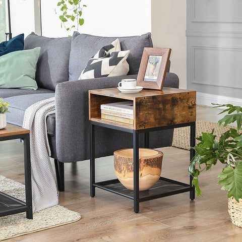 Rootz Industrial Bedside Table - Side table - Bedside tables - 2 shelves - Brown / Black - Metal - 40 x 40 x 58 cm