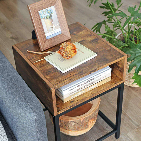 Rootz Industrial Bedside Table - Side table - Bedside tables - 2 shelves - Brown / Black - Metal - 40 x 40 x 58 cm