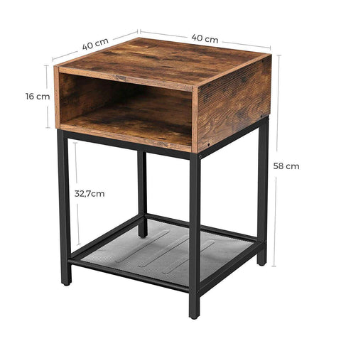 Rootz Industrial Bedside Table - Side table - Bedside tables - 2 shelves - Brown / Black - Metal - 40 x 40 x 58 cm