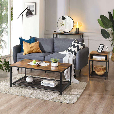 Rootz Industrial Bedside Table - Side table - Bedside tables - 2 shelves - Brown / Black - Metal - 40 x 40 x 58 cm