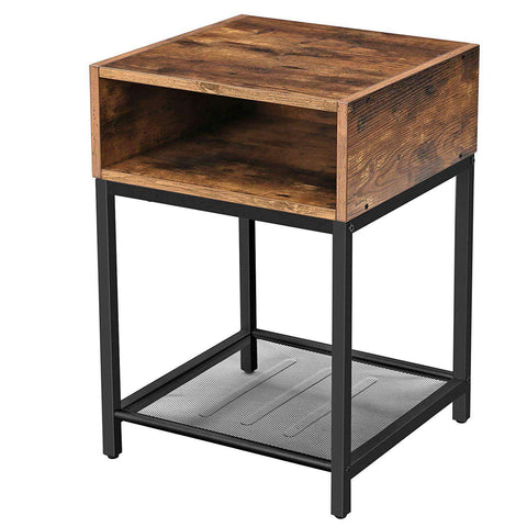 Rootz Industrial Bedside Table - Side table - Bedside tables - 2 shelves - Brown / Black - Metal - 40 x 40 x 58 cm