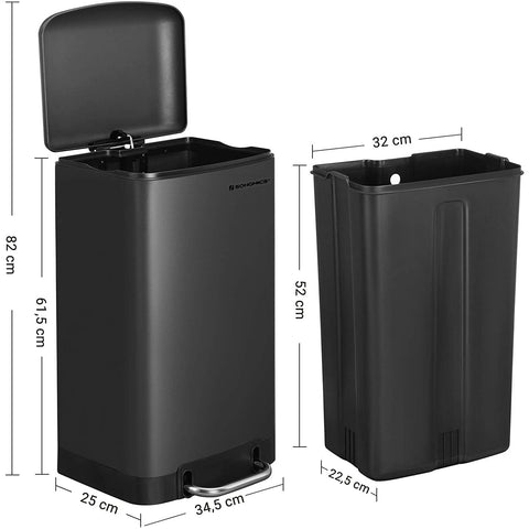 Rootz Pedal bin 30 L - Trash cans - Black - 34.5 x 61.5 x 27.5 cm (WxH x D)