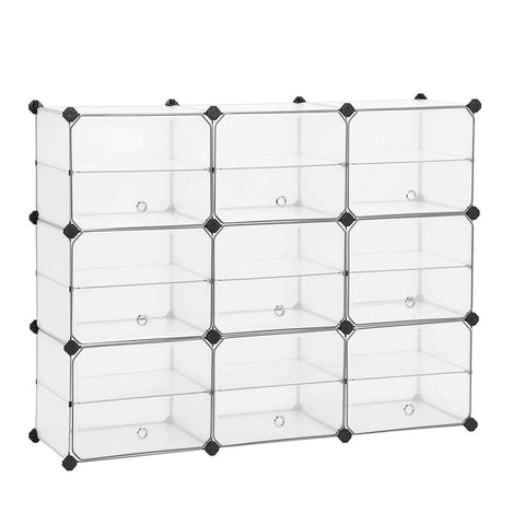 Rootz Shoe Cabinet Transparent - Storage Cabinet - Transparent Shelf Cabinet - Shoe Cabinets - 9 Pairs of Shoes - 123 x 31 x 93 cm