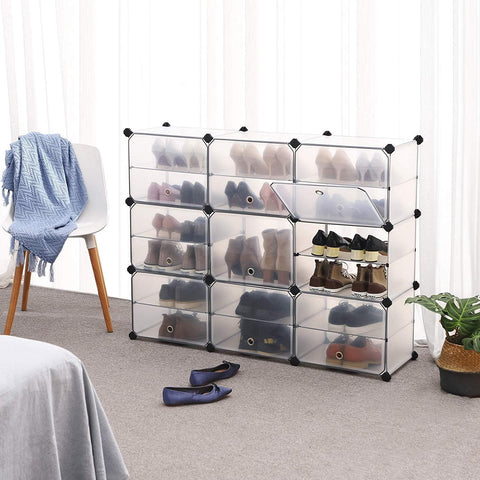 Rootz Shoe Cabinet Transparent - Storage Cabinet - Transparent Shelf Cabinet - Shoe Cabinets - 9 Pairs of Shoes - 123 x 31 x 93 cm