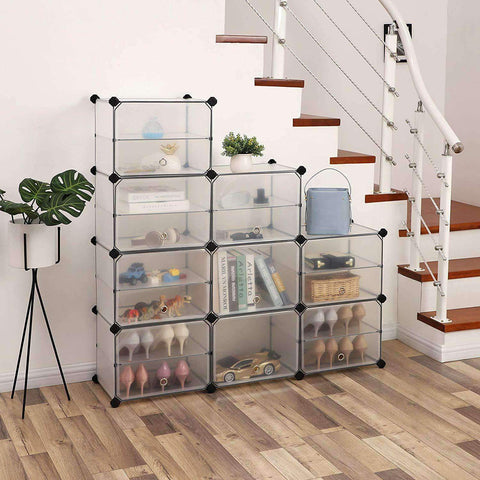 Rootz Shoe Cabinet Transparent - Storage Cabinet - Transparent Shelf Cabinet - Shoe Cabinets - 9 Pairs of Shoes - 123 x 31 x 93 cm