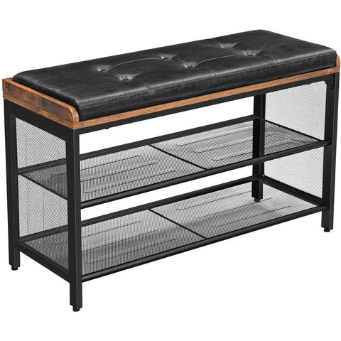 Rootz Shoe Rack - Padded Bench with Grid Shelf - Metal Construction