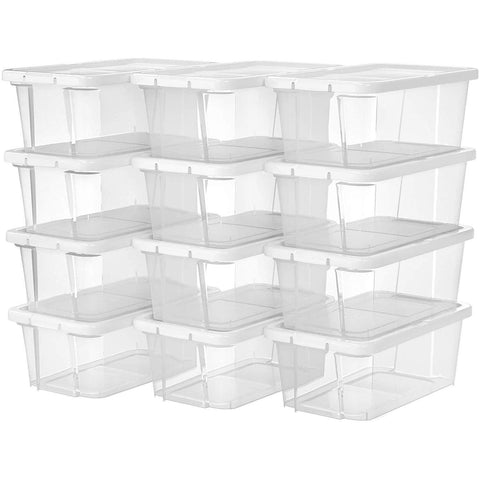 Rootz Shoe Box - Set of 12 - Transparent Storage Box - Plastic Lid - 35 x 20 x 12.5 cm