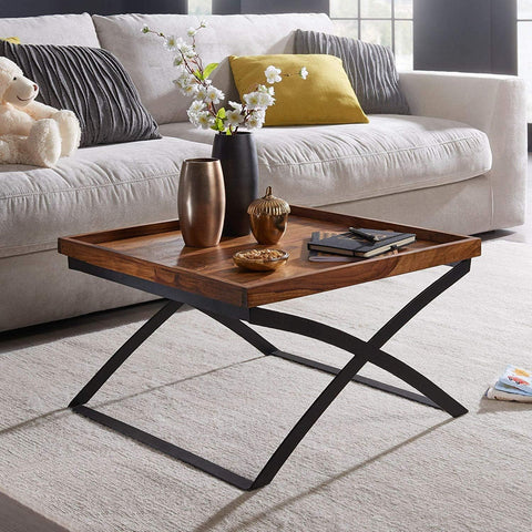 Rootz Industrial Coffee Table - Wooden Living Room Table - Wood - 63 x 39 x 63 cm