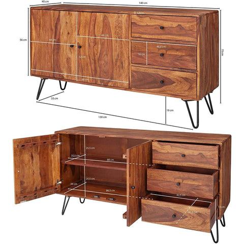 Rootz Sideboards - Solid Wood Cabinet - Sideboard Cabinets - Storage Cabinet - 140 x 75 x 40 cm