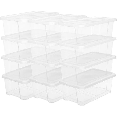 Rootz Shoe Box - Set of 12 - Transparent Storage Box - Plastic Lid - 35 x 20 x 12.5 cm