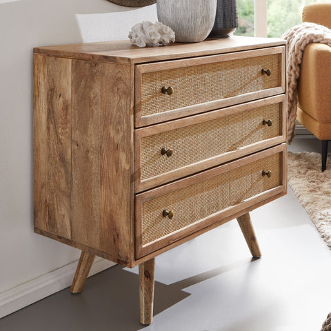 Rootz Sideboard - Solid Mango Wood - Handmade - Chest of Drawers - Wooden Cupboard - 80 x 75 x 40 cm - Brown - Industrial