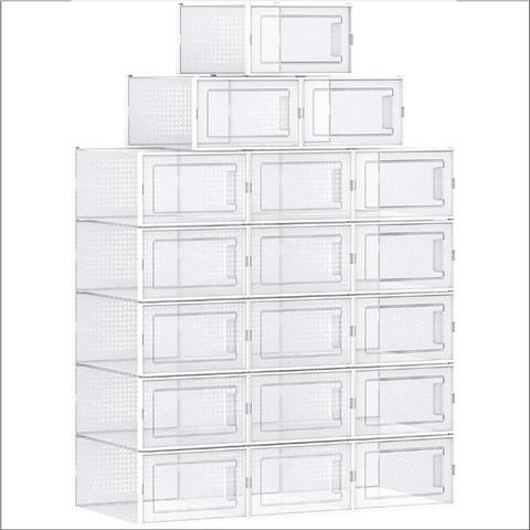 Rootz Shoe Boxes - 18 Storage Boxes - Foldable and Stackable - Size 44 - Transparent White - 31 x 24.5 x 17.5 cm