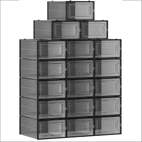 Rootz Shoe Boxes - 18 Storage Boxes - Foldable and Stackable - Size 44 - Transparent White - 31 x 24.5 x 17.5 cm